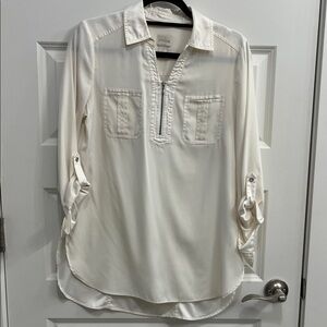 Chico's Cream Zip-Front Collared Blouse